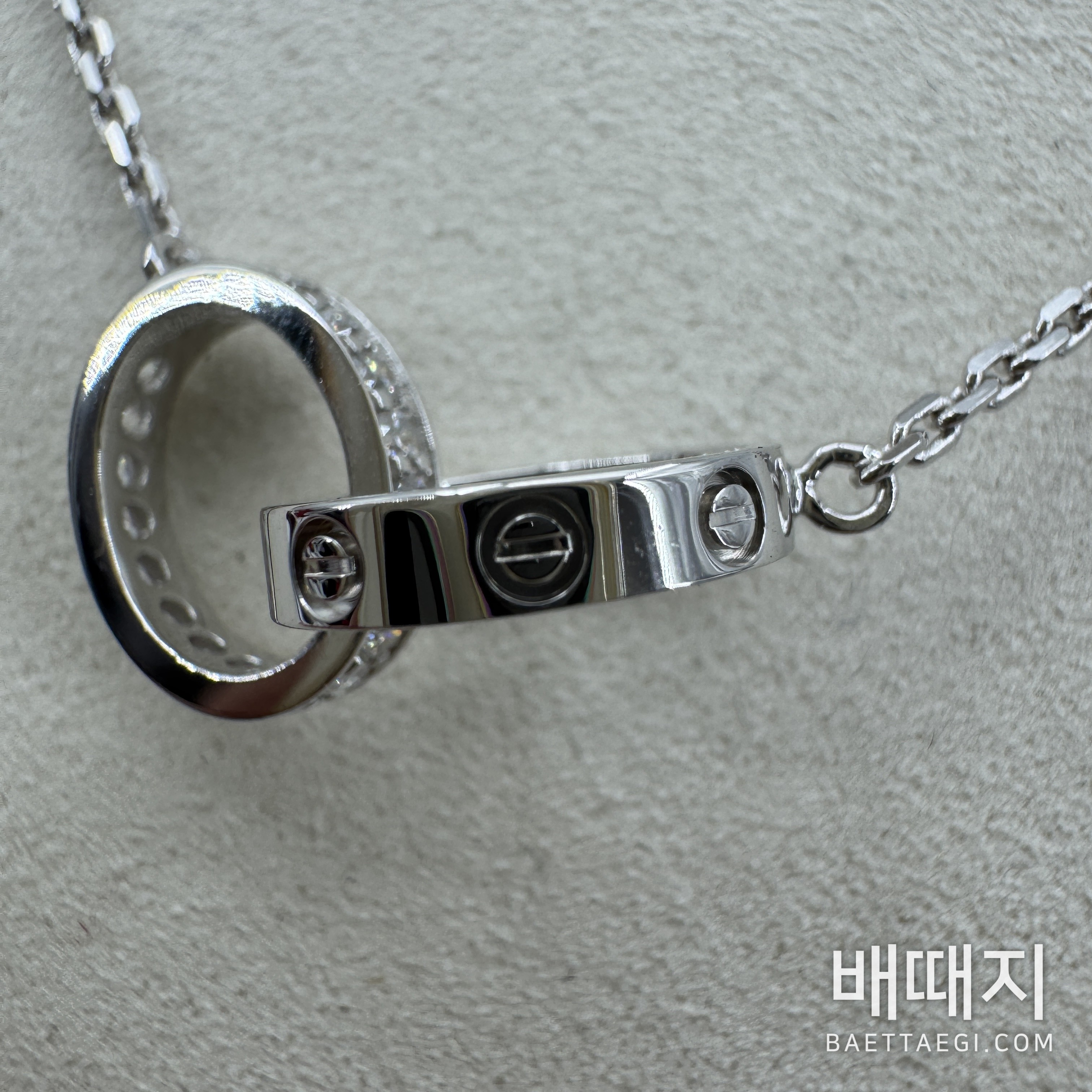 까르띠에 LOVE 더블 링 하프 파베 다이아몬드 목걸이 검수사진 4