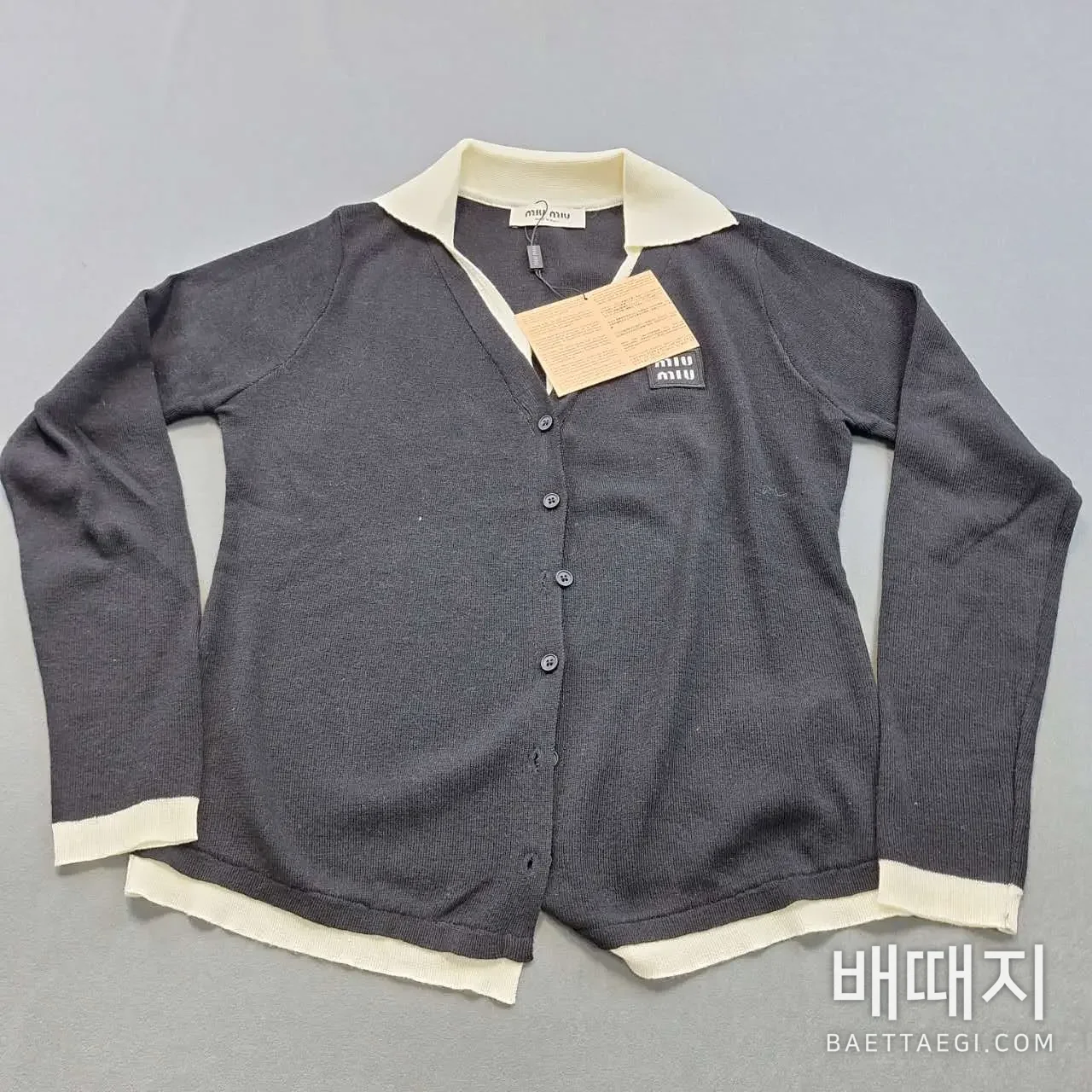 미우미우 컬러 블록 라펠 울 니트 가디건 154665 검수사진 1