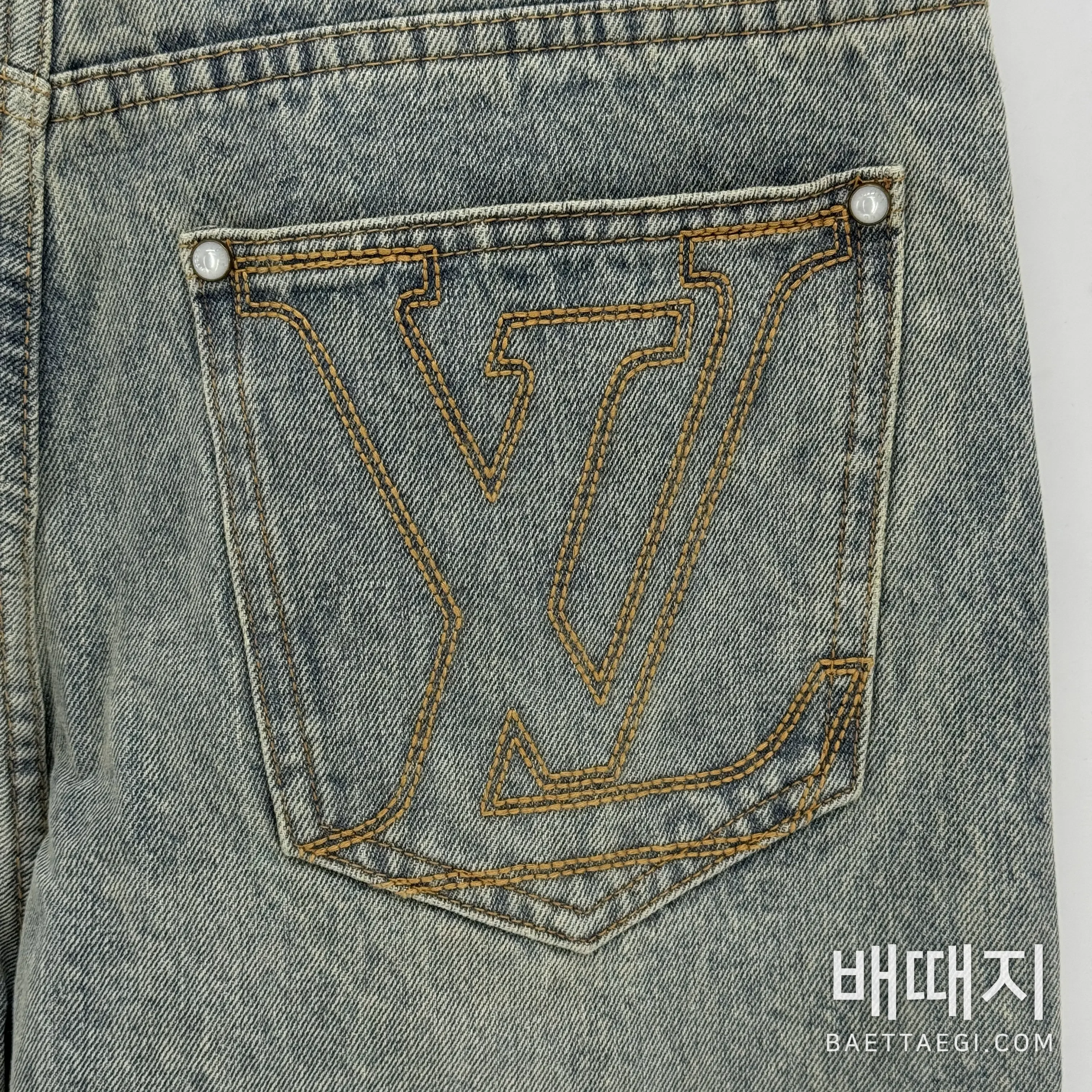 루이비통 LV 로고 자수 와이드 데님 바지 16363 검수사진 6