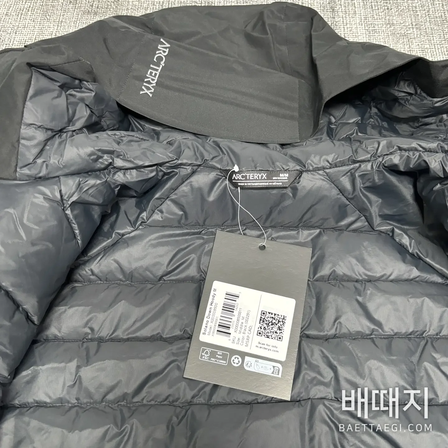 아크테릭스 [XF] 솔라노 다운 후디 블랙 206906 Arc'teryx Solano Down Hoody 검수사진 6