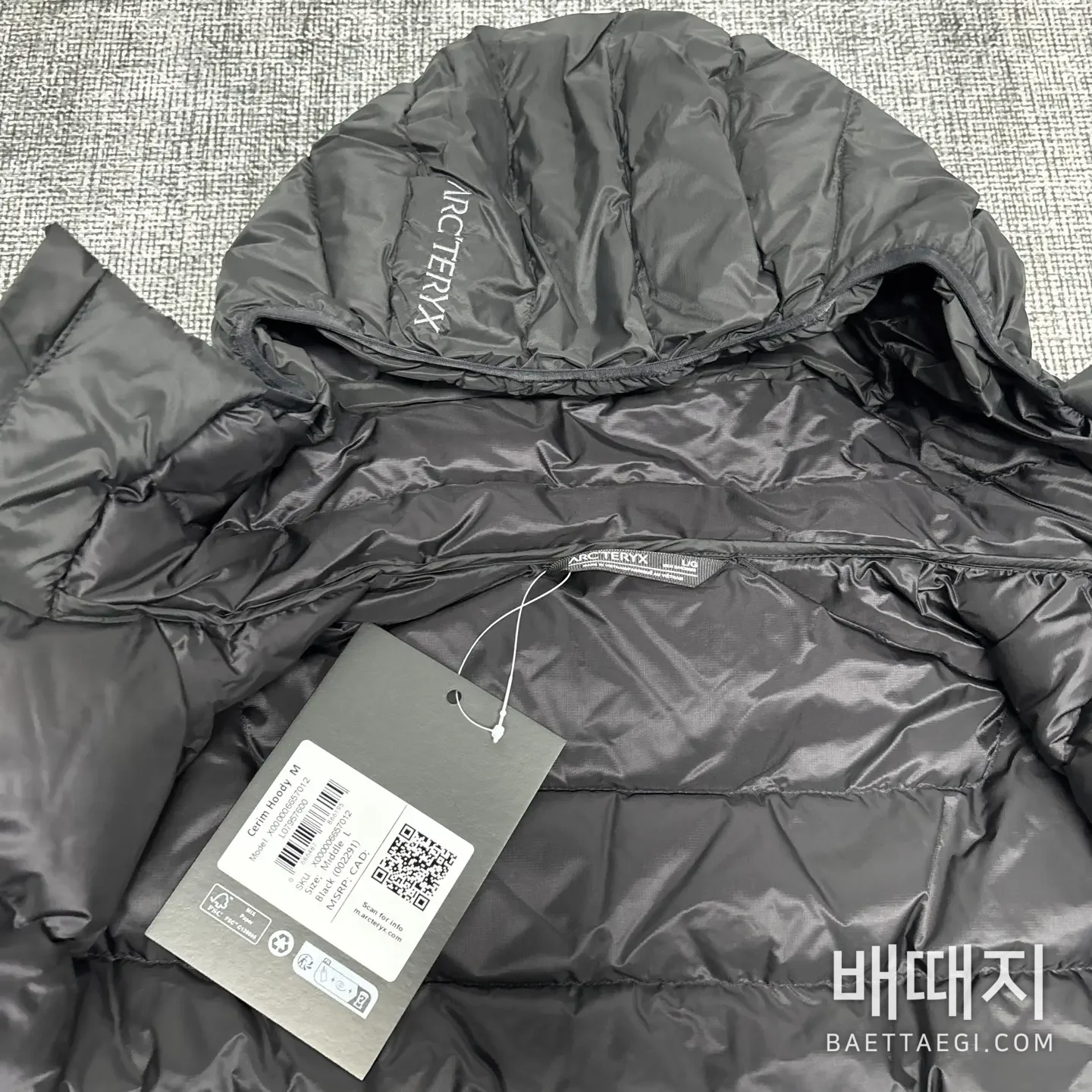 아크테릭스 [TZ] 세리움 LT 후디 자켓 퀼팅 블랙 실버 200171 Arc'teryx Cerium LT Hoody Jacket Phatasm 검수사진 2