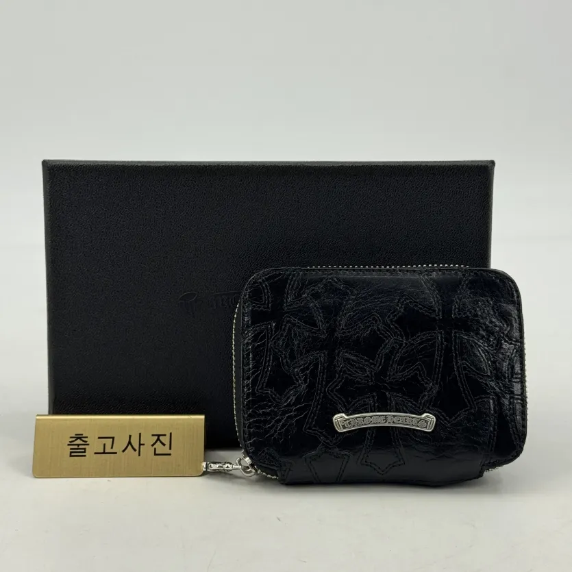 크롬하츠 블랙 가죽 십자가 무늬 지갑 167009