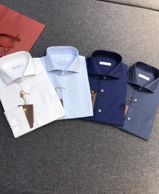로로피아나 로고 코튼 긴팔 셔츠 남성 11072 Loro Piana Long Sleeve