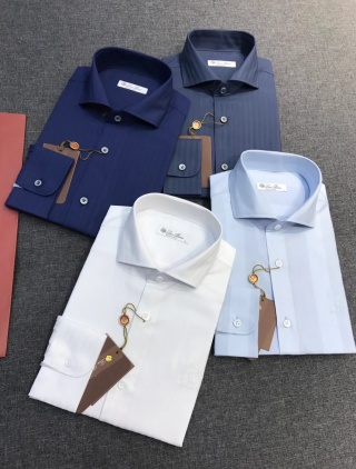 로로피아나 로고 코튼 긴팔 셔츠 남성 11073 Loro Piana Long Sleeve