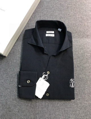브루넬로 쿠치넬리 로고 코튼 긴팔 셔츠 남성 11076 Brunello Cucinelli Long Sleeve