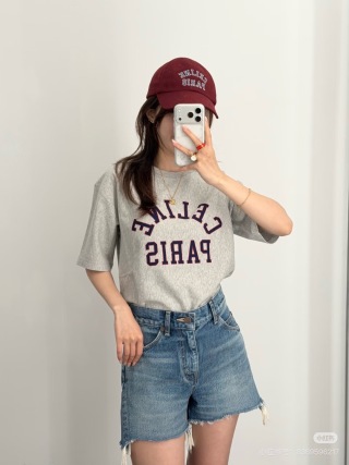 셀린느 컬러 블록 레터 프린트 반팔 티셔츠 114845