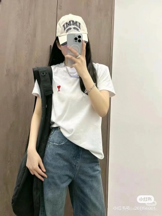 아미 하트 자수 린넨 반팔 티셔츠 137732