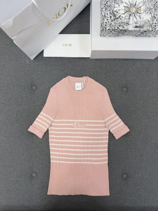 디올 핑크 슬림핏 반팔 니트 탑 139585