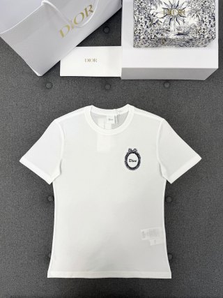 디올 자수 코튼 여성 반팔 티셔츠 139589