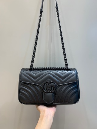 구찌 마카롱 블랙 가죽 숄더백 26CM443497