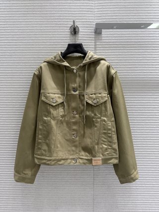 루이 카키 후드 더블 플랩 여성 자켓 142051