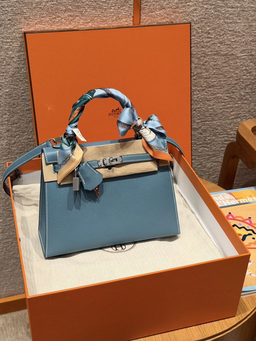 에르메스 켈리백 25 블루 실버 하드웨어 18234 Hermes Bag