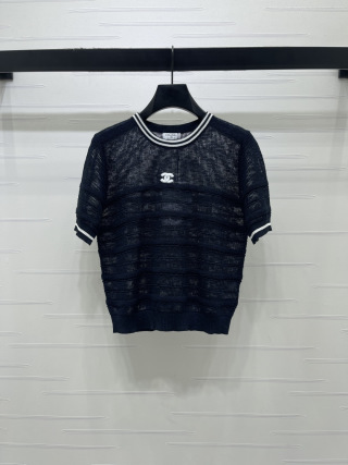 샤넬 여성 2026SS 스트라이프 오버핏 카라 반팔 티셔츠 레플리카 18860 Chanel Women T Shirt