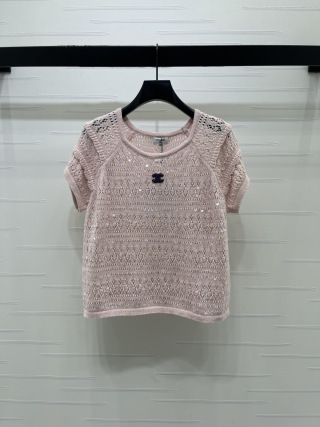 샤넬 여성 2026SS 오버핏 크루넥 데님 반팔 니트 레플리카 18937 Chanel Women T Shirt