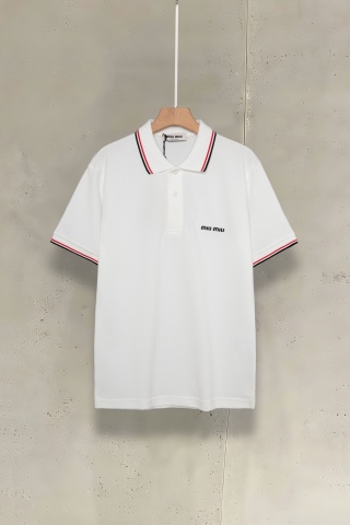 미우미우 로고 자수 스트라이프 폴로셔츠 23525 Miu Miu T Shirt