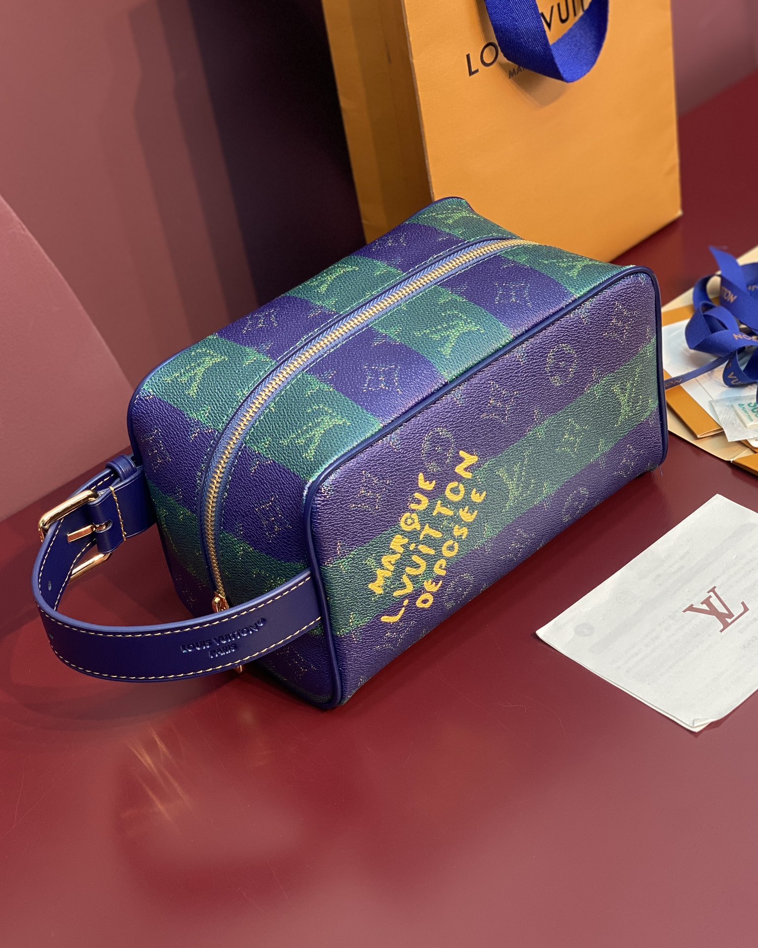 루이비통 M25902 블루 스트라이프! 사물함용 도프 키트 세면도구 가방 크기 Louis Vuitton Bag