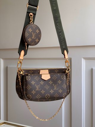 루이비통 M44813 컴팩트하고 가벼운 3종 세트는 짙은 녹색 모노그램 캔버스 Louis Vuitton Bag