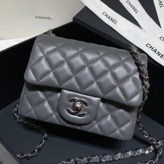 샤넬 가방 17cm 고급 그레이 은장 램스킨 32829 Chanel Bag