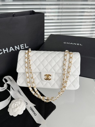 샤넬 CF 클래식 플랩백 25cm 화이트 금장 램스킨 32881 Chanel Bag