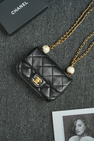 샤넬 가방 블랙 금장 램스킨 더블 펄체인 32889 Chanel Bag