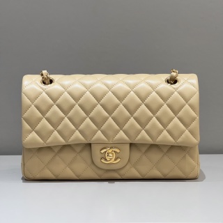 샤넬 CF 클래식 플랩백 25cm 아이보리 베이지 금장 램스킨 32918 Chanel Bag