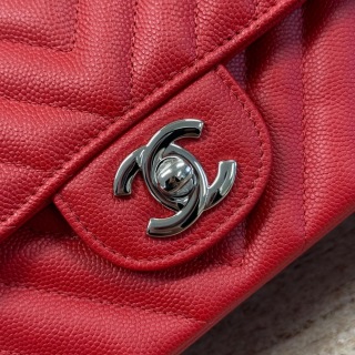 샤넬 가방 레드 은장 캐비어 브이퀼팅 엣지 스티치 32921 Chanel Bag