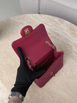 샤넬 가방 로즈 레드 금장 엣지 스티치 33044 Chanel Bag