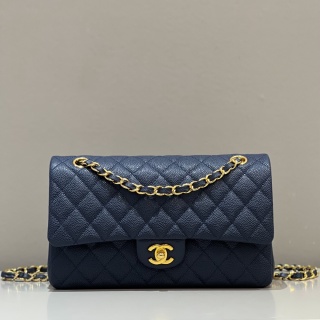 샤넬 CF 클래식 플랩백 25cm 오션 블루 소가죽 논스티치 엣지 스티치 33253 Chanel Bag