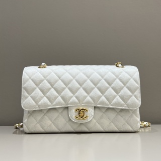 샤넬 CF 클래식 플랩백 25cm 화이트 금장 캐비어 소가죽 33254 Chanel Bag