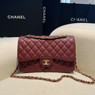 샤넬 CF 클래식 플랩백 30cm 버건디 금장 캐비어 소가죽 33261 Chanel Bag
