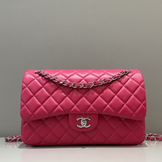 샤넬 CF 클래식 플랩백 30cm 로즈 레드 은장 램스킨 33271 Chanel Bag