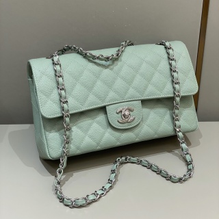 샤넬 CF 클래식 플랩백 25cm 은장 그린 캐비어 소가죽 33275 Chanel Bag