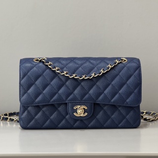 샤넬 CF 클래식 플랩백 25cm 오션 블루 연금장 캐비어 소가죽 33277 Chanel Bag