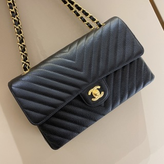 샤넬 CF 클래식 플랩백 25cm 블랙 금장 캐비어 소가죽 브이퀼팅 33291 Chanel Bag