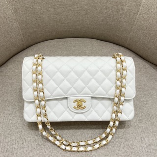샤넬 CF 클래식 플랩백 25cm 금장 화이트 캐비어 소가죽 엣지 스티치 33293 Chanel Bag