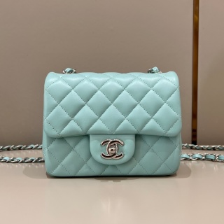 샤넬 CF 클래식 플랩백 17cm 티파니 블루 은장 램스킨 33337 Chanel Bag