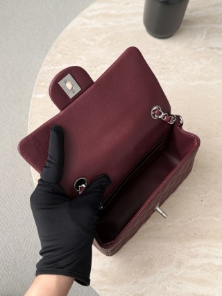 샤넬 가방 버건디 레드 은장 캐비어 논스티치 엣지 스티치 33501 Chanel Bag