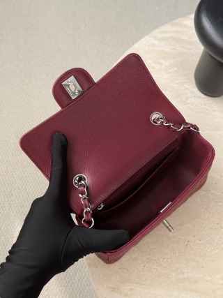 샤넬 가방 버건디 레드 은장 엣지 스티치 33596 Chanel Bag