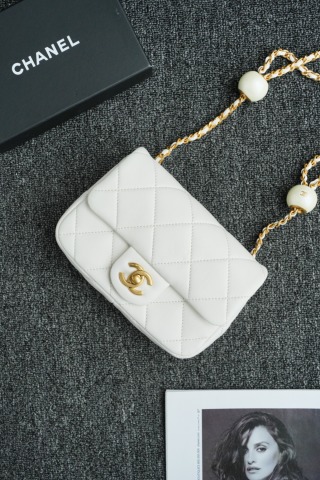샤넬 가방 화이트 금장 펄체인 33870 Chanel Bag