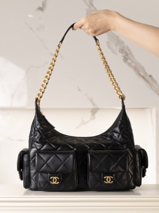 샤넬 호보백 라지 블랙 금장 램스킨 27x35x18cm 34251 Chanel Bag