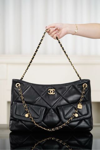 샤넬 25K 쇼핑백 CC로고 블랙 금장 램스킨 38x26x11cm 34281 Chanel Bag