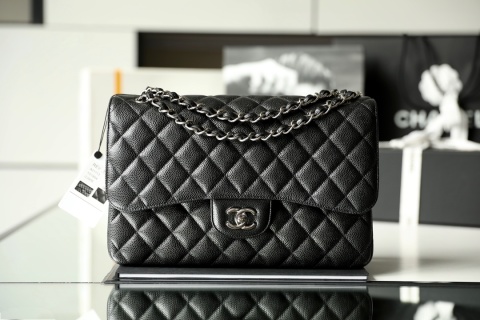 샤넬 점보 클래식 플랩 블랙 소가죽 램스킨 C-082 19.5x30x10cm 가방 34325 Chanel Bag