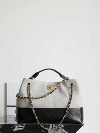 샤넬 25A 쇼핑백 그레이 카프스킨 소가죽 C-871 36x24x14cm 가방 34436 Chanel Bag
