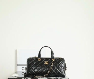 샤넬 25A 라지 볼링백 블랙 오일왁스 가죽 소가죽 17x31x13cm 가방 34576 Chanel Bag