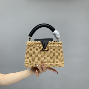 루이비통 라탄 블랙 가죽 토트백 M26003
