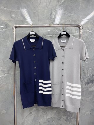 톰브라운 여성 화이트 브라운 반팔 셔츠 원피스 레플리카 40459 Thom Browne Women Dress