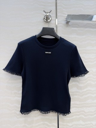 미우미우 여성 크롭 레이스 코튼 반팔 셔츠 레플리카 41476 Miu Miu Women T Shirt