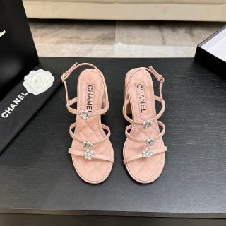샤넬 동백꽃 진주 장식 청키힐 샌들 42154