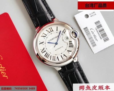 까르띠에 발롱블루 42mm 대만공장 시티즌 무브먼트 오토매틱 무브먼트 악어가죽 사파이어 글라스 블루 스틸밴드 레플리카 42560 Cartier