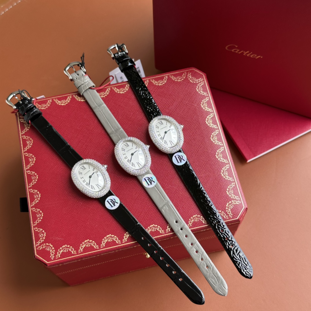 까르띠에 바뇨아르 32×26mm 26mm DR공장 쿼츠 무브먼트 다이아 악어가죽 블루 블랙 화이트 레플리카 42687 Cartier